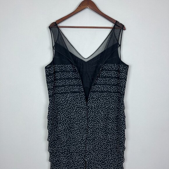 Adrianna Papell Dress 20W Black Tiered Sheath Polka Dot Ruffles Cocktail Mesh - Picture 9 of 12